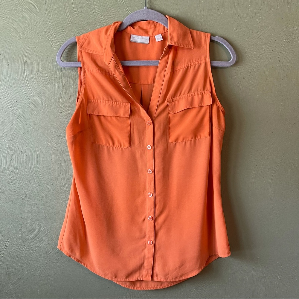 Sleeveless orange shirt blouse tank